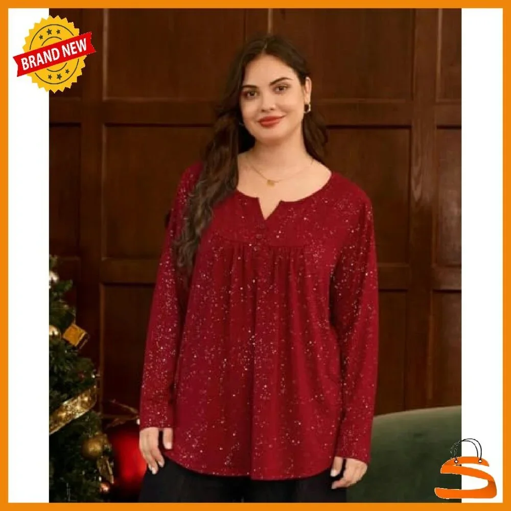 Plus Size Long Sleeve Tunic Top XL-5XL Flowy Polyester Spandex - Picture 3 of 8